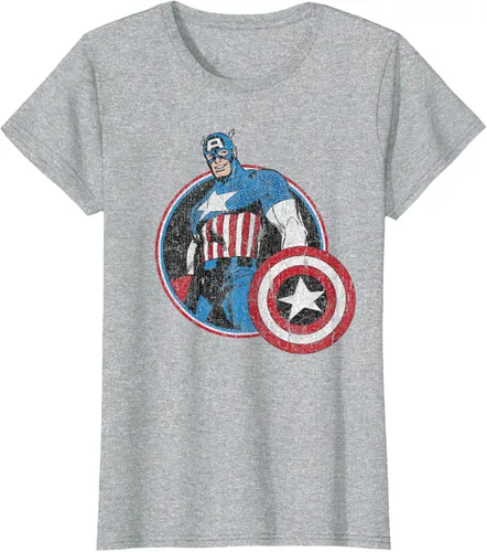 Vista 25 de Marvel Avengers Vintage Capitán América Comic Hero Retrato Camiseta Pequeña Negro