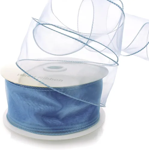 Vista 21 de Cinta de organza transparente con alambre de 2.5 pulgadas, color plateado de 10 yardas