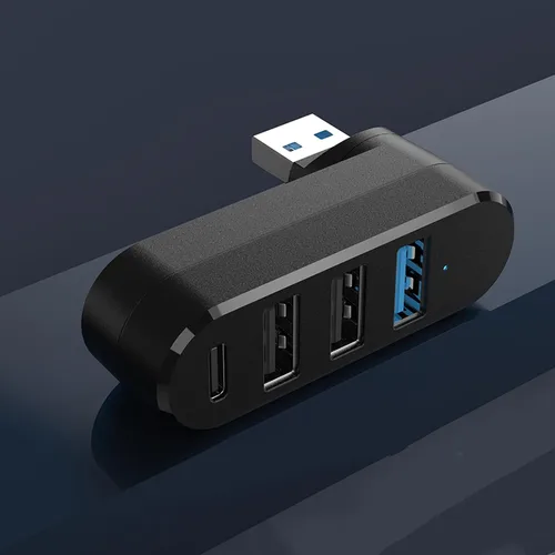 Vista 8 de 4 puertos USB3.0 Hubs 180° Divisor USB giratorio con 3 puertos USB 1 USB C alimentado puerto de datos USB Extensor USB para portátil