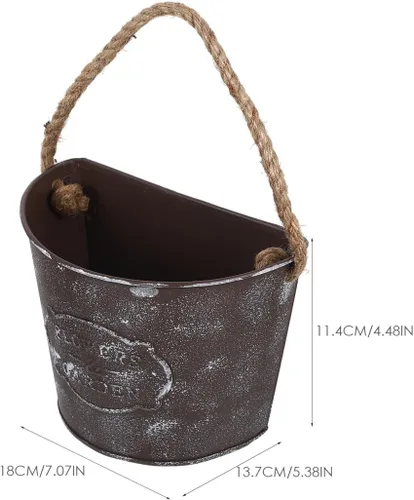 Vista 6 de Abaodam Maceta colgante de pared de hierro rústico con cuerda duradera para interiores y exteriores, jardín, patio, decoración del hogar, 7.08 x