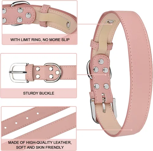 Vista 4 de Collar de cuero para perro pequeño, mediano y grande, ajustable, impermeable, con hebilla de aleación, resistente para cachorros y gatitos