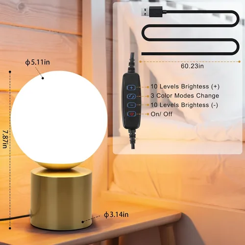 Vista 5 de Lámparas de mesa pequeñas modernas, LED regulables con 3 colores, lámpara de mesa dorada para dormitorio, sala de estar, mesita de noche