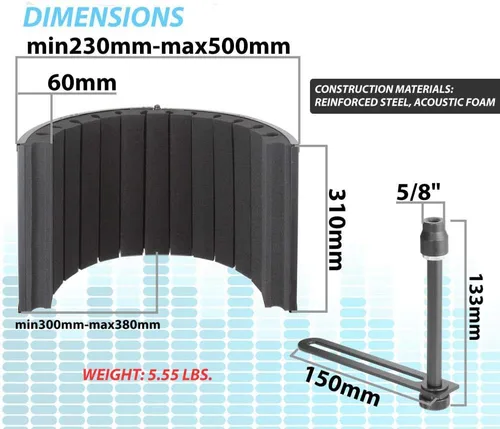 Vista 7 de Pyle Usa Mini cabina de grabación vocal portátil – Uso con micrófono estándar, filtro de ruido de aislamiento protector de reflexión para audio