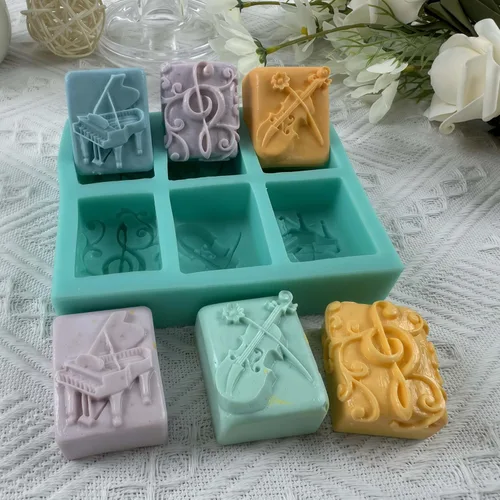 Vista 3 de Molde de silicona musical de 6 cavidades para pastel de chocolate, gelatina, hielo, azúcar, jabón, vela, aroma, yeso, música, guitarra, piano