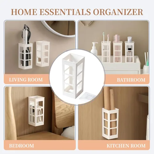 Vista 3 de Juego de 2 organizadores de herramientas para el cabello para montaje en pared, organizador de herramientas de pelo de baño colgante para rizador