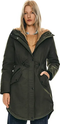 Vista 3 de Orolay Chaqueta de invierno con capucha para mujer, tipo parka, forrada de polar grueso, con bolsillos