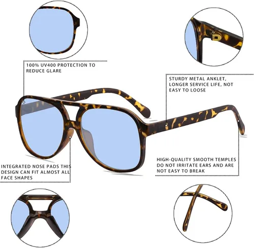 Vista 5 de YDAOWKN Classic Vintage Aviator Sunglasses for Women Men Large Frame Retro 70s Sunglasses UV400