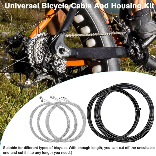 Vista 6 de Taiss Cable universal de freno de bicicleta, desviador de cambio de bicicleta, kit de carcasa de cable de bicicleta con juntas tóricas y tapas