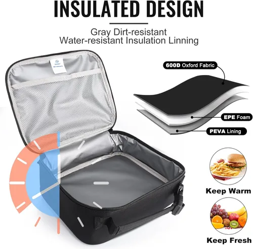 Vista 4 de Genteen Lonchera para niños, bolsa de almuerzo aislada para niños y niñas, para volver a la escuela, lonchera suave para hombres, lonchera 1PK negro