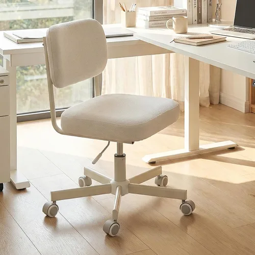 Vista 9 de Silla de tocador con ruedas, bonita silla de escritorio sin brazos con respaldo, silla de oficina pequeña giratoria de altura ajustable, cómoda