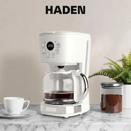Vista 8 de Máquina de café HADEN, cafetera de goteo de 12 tazas que incluye hervidor eléctrico de acero inoxidable Heritage de 1.7 litros, color marfil y cromo