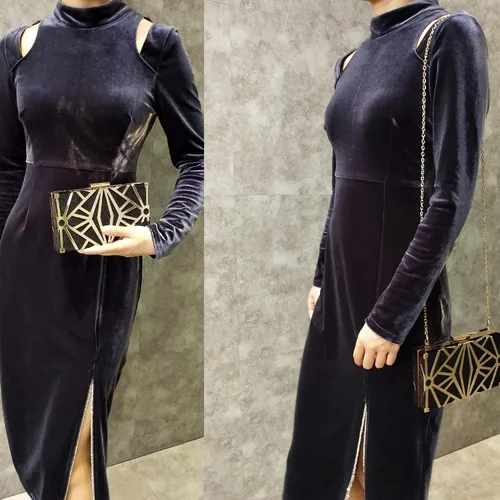 Vista 7 de CARIEDO Bolso de noche para mujer elegante bolso de mano de terciopelo exquisito metal hueco bolsos de graduación boda fiesta