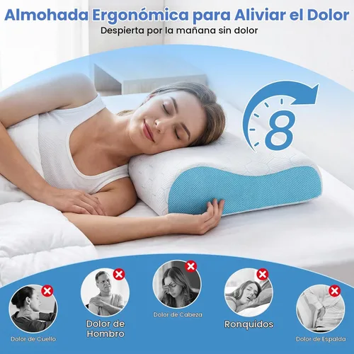 Vista 3 de A-Pce Almohada cervical para el cuello, almohada de espuma viscoelástica Azul