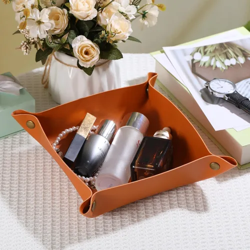 Vista 7 de Nogcig Bandeja de valet de cuero para hombres y mujeres, bandeja para mesita de noche, organizador de tocador, soporte para entrada, bandejas