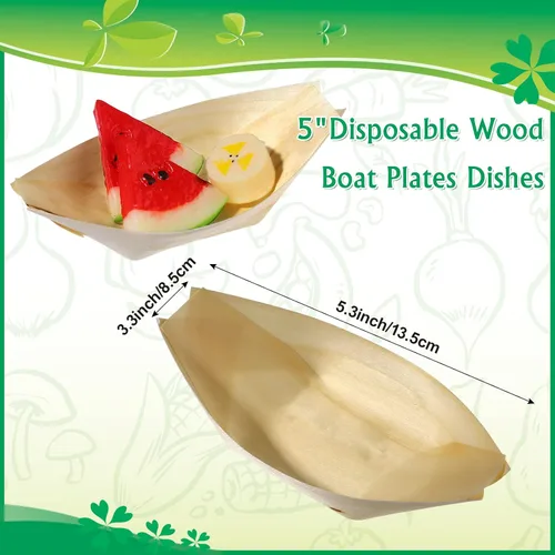 Vista 2 de Nuanchu 200 unidades de bambú de madera desechables a granel, platos de madera para barcos de sushi, barcos de bambú para bandejas de alimentos