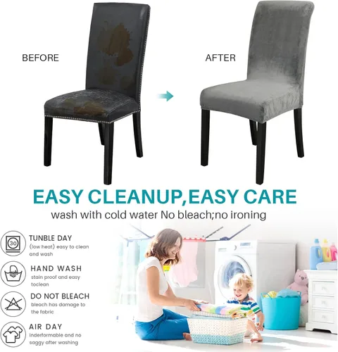 Vista 6 de MIFXIN Fundas para sillas de comedor, paquete de 6 fundas elásticas de terciopelo para sillas de cocina, elásticas, de elastano, lavables, fundas