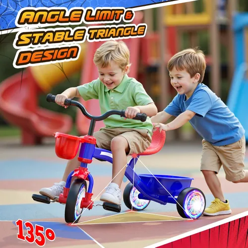 Vista 2 de Triciclo para niños pequeños de 1-3, 3-5 años, bicicleta de equilibrio de unicornio para bebés con ruedas de iluminación coloridas y canasta grande