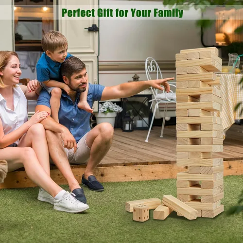 Vista 4 de Olsa Torre Gigante Tumble Tower de 57 Piezas de Bloques de Madera Apilables Juegos de Patio con Bolsa de Transporte Juego Clásico