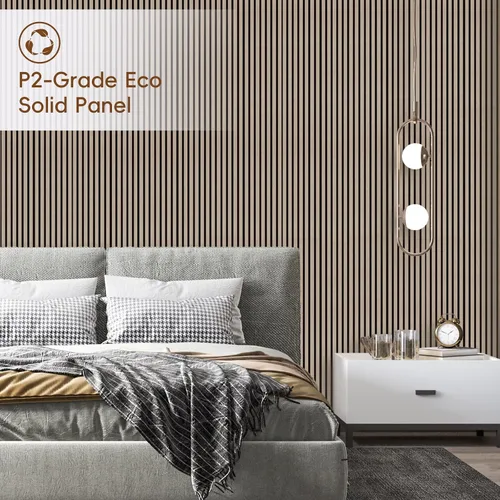 Vista 6 de EVERECO Paquete de 6 paneles acústicos de pared con listones de madera de 92.5 x 7.87 pulgadas, paneles de pared 3D absorbentes de sonido