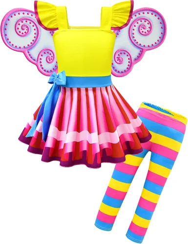 Vista 2 de Akokvlar Disfraz de hada elegante para niñas vestido de Halloween con leggings de alas de mariposa
