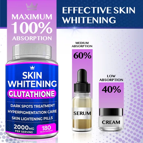Vista 3 de Píldoras blanqueadoras de glutatión – 180 cápsulas de 2000 mg de glutatión – Suplemento eficaz para aclarar la piel – manchas oscuras, melasma