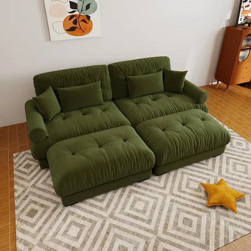 Vista 54 de Sofá modular de gran tamaño de 94 pulgadas, sofás seccionales grandes de color beige y blanco para sala de estar, juego de sofá de terciopelo, sofás