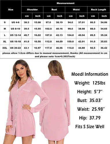 Vista 6 de Leikar Camisones para mujer, con botones, pijama, vestido de manga corta, ropa de dormir S-XXL