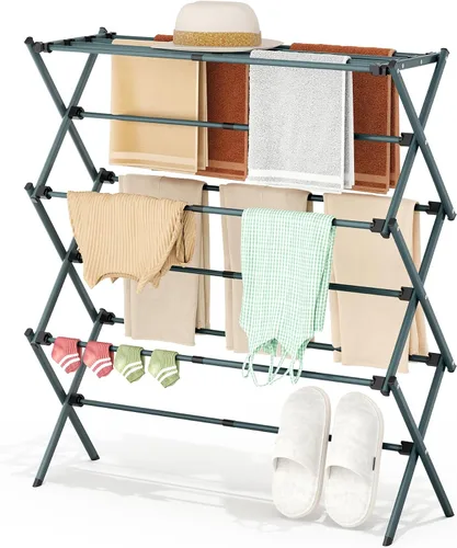 Vista 10 de Estante de Secado de Ropa, Perchero Plegable para Ropa, Estante de Secado de Lavandería Expandible, Pequeño Perchero para Ropa de Bebé, Toalla
