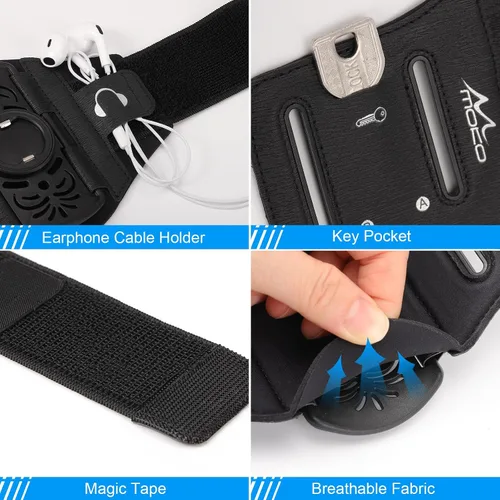 Vista 5 de MoKo - Soporte de teléfono para correr, brazalete giratorio de 360° Running armband fits phones over 5.8 inches and provides screen access, quick