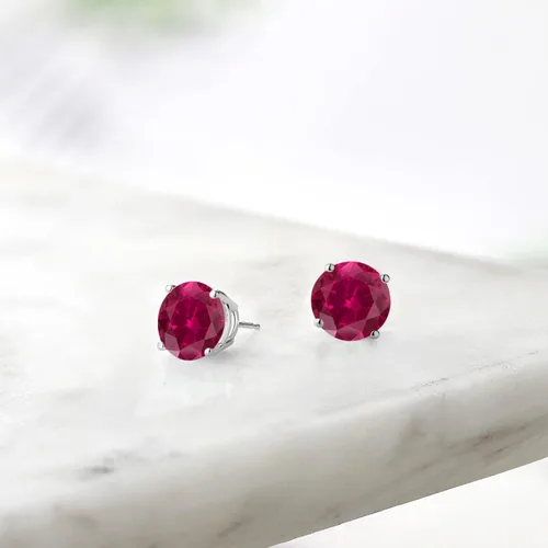 Vista 65 de Gem Stone King Aretes de plata de ley 925 con piedra natal redonda de 0.276 in para mujer