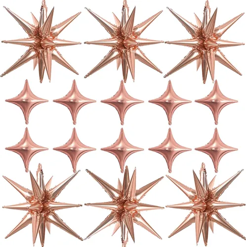 Vista 8 de Kit de Globos de Papel Aluminio con Estrella Dorada - Paquete de 6 Globos de Cono y Punta de Explosión Estelar de 12 Puntos con 10 Piezas