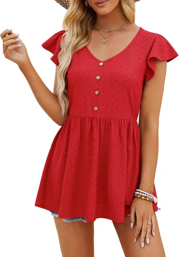 Vista 2 de NIASHOT Camisetas para mujer, lindas babydoll casual, peplum holgado, túnica