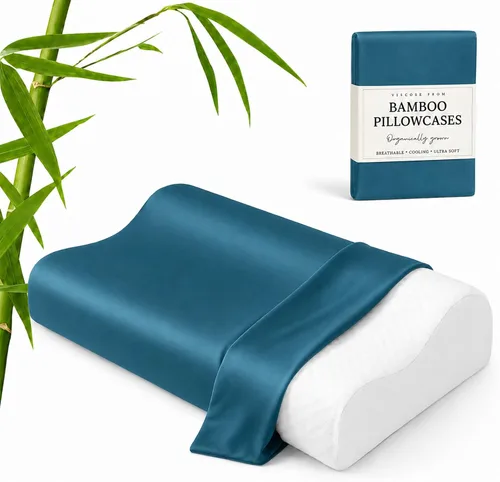 Vista 12 de Cooling Contour - Funda de almohada cervical color azul aguamarina, 24 x 14 Aqua Blue