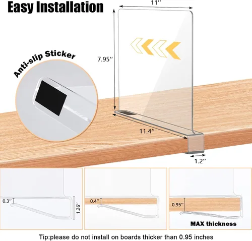 Vista 2 de xydstay Paquete de 6 Separadores de Estantes de Acrílico Transparente para Organización de Closet, Organizadores de Bolsos para Closet, Divisores