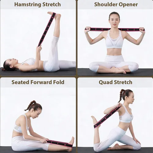 Vista 5 de Bandas de resistencia de fitness con asas para estiramiento y yoga, banda elástica de entrenamiento de 8 secciones con marcas claras, bandas