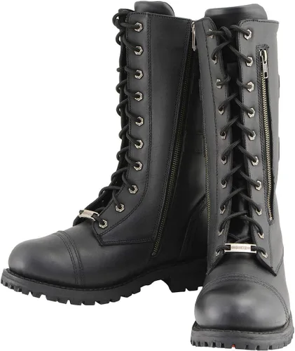 Vista 4 de Milwaukee Leather Botas de cuero con cordones tácticas negras de 13 pulgadas de alto para hombre con cremallera con bolsillo de almacenamiento