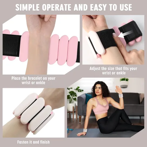 Vista 6 de Pesas de muñeca – 1 par (1 libra cada uno) Pesas ajustables para muñeca y tobillo, brazaletes de muñeca de silicona para piernas y brazos
