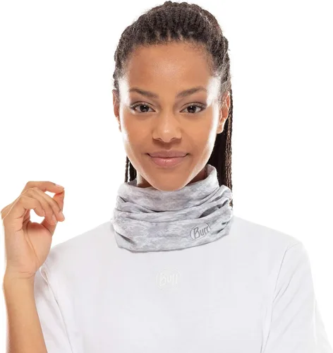 Vista 2 de BUFF CoolNet - Polaina de cuello UV, protección solar UPF 50, transpirable, versátil, máscara facial de secado rápido, blanco y gris, tamaño adulto