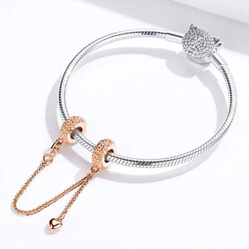 Vista 3 de ABAOLA - Dije con cadena de seguridad, con corazón de plata de ley 925, compatible con pulseras y collares Pandora