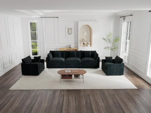 Vista 21 de KEIKI Juego de sofá de 2 piezas con 2 sofás individuales de felpilla de gran tamaño, estilo moderno tapizado de 2 plazas con 2 almohadas, cojines