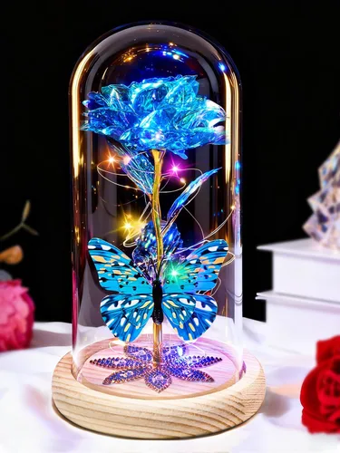 Vista 12 de Beferr Regalos de cumpleaños para mujeres, rosa de cristal de galaxia, flores preservadas para siempre, rosa iluminada en cúpula de cristal, Día