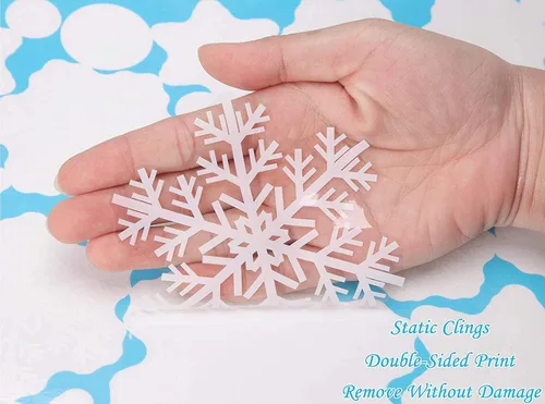 Vista 3 de Q-BABY 200 calcomanías estáticas de copos de nieve para decoración de ventanas de Navidad, 200