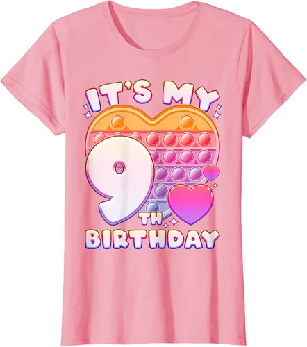 Vista 12 de Pop-it Birthday Girl 9 años de edad, Push it Pop Fidget Bubble Camiseta, Negro