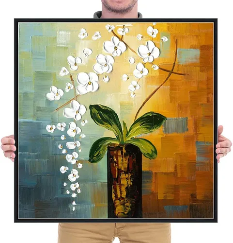 Vista 7 de Wieco Art Arte enmarcado La belleza de la vida 100% pintado a mano, ilustraciones modernas, abstractas florales al óleo sobre lienzo, arte de pared