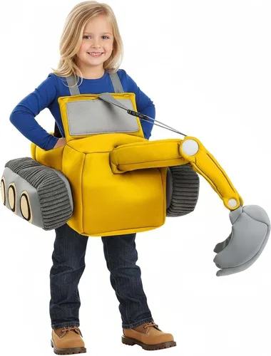 Vista 9 de Toddler Ride in Excavator Costume, Yellow Heavy Equipment Operator Outfit