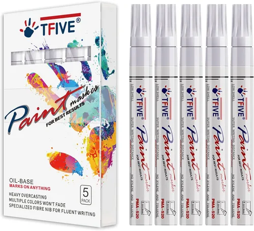 Vista 10 de TFIVE Rotuladores de pintura negra, paquete de 5 rotuladores permanentes a base de aceite, punta media, impermeables y de secado rápido