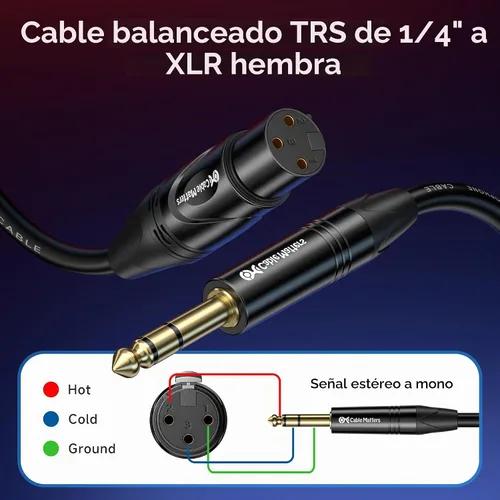Vista 2 de Cable Matters Cable TRS corto de 6.35mm (1/4 de pulgada) a XLR - 3 pies, macho a hembra, cable XLR a 1/4