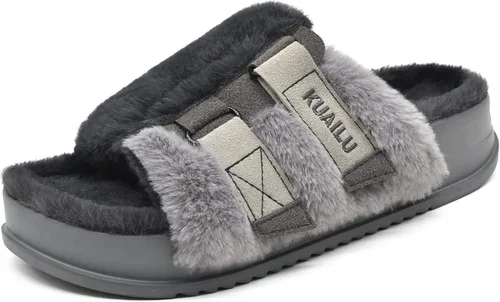 Vista 18 de KuaiLu Pantuflas ortopédicas para mujer con soporte de arco, sandalias acolchadas suaves para mujer, sandalias de moda con punta abierta, de piel