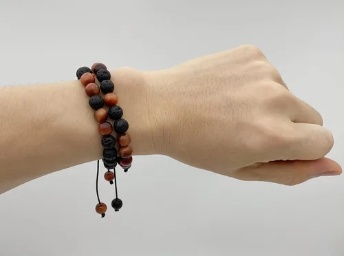 Vista 4 de Pulseras de cuentas de muñeca para hombres, hombres y mujeres, pulsera de roca de lava de ojo de tigre de 0.315in, regalos relajantes para hombres