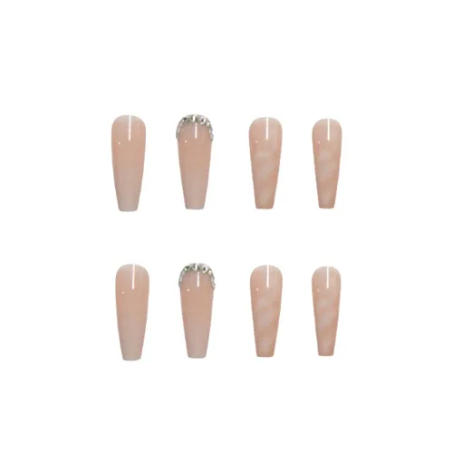 Vista 22 de Uñas postizas francesas a presión, uñas postizas largas de acrílico con forma de ataúd de cobertura completa, uñas postizas de bailarina